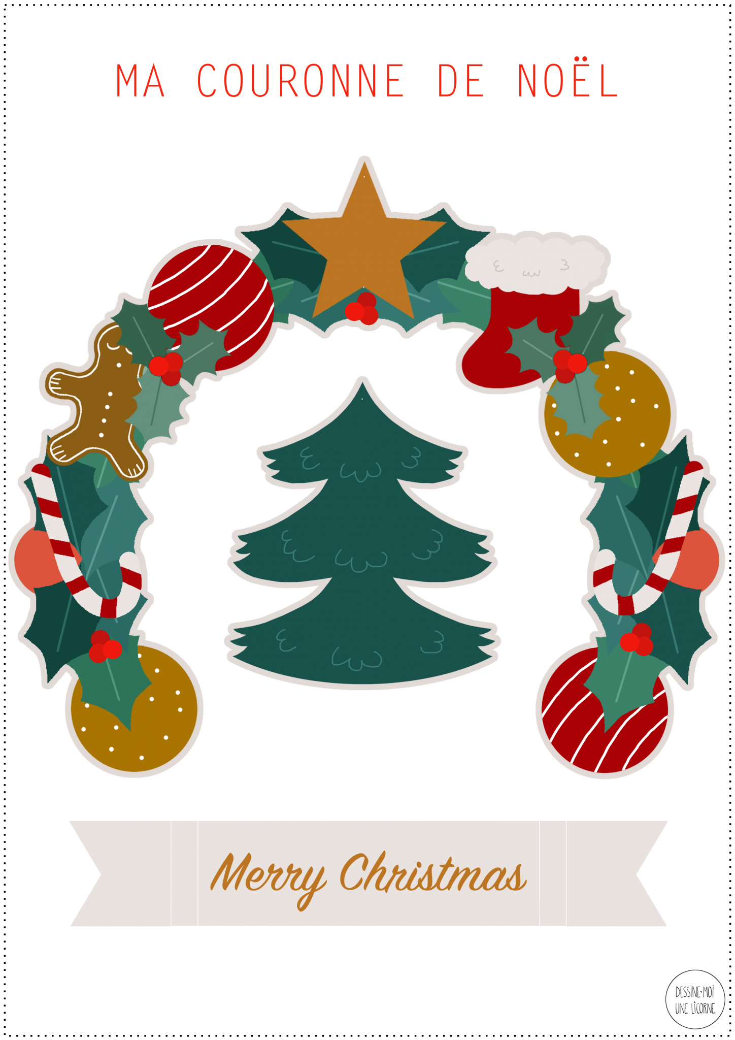 DIY] Spécial Noël – Une couronne de Noël décorative en papier pour les  enfants (modèle à télécharger) – DESSINE-MOI UNE LICORNE, image size:1448x2048